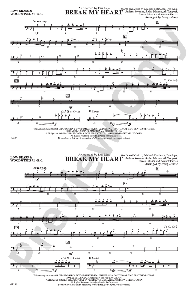 Break My Heart Low Brass & Woodwinds 1 Bass Clef Low Brass
