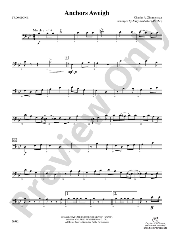 Anchors Aweigh 1st Trombone 1st Trombone Part Digital Sheet Music