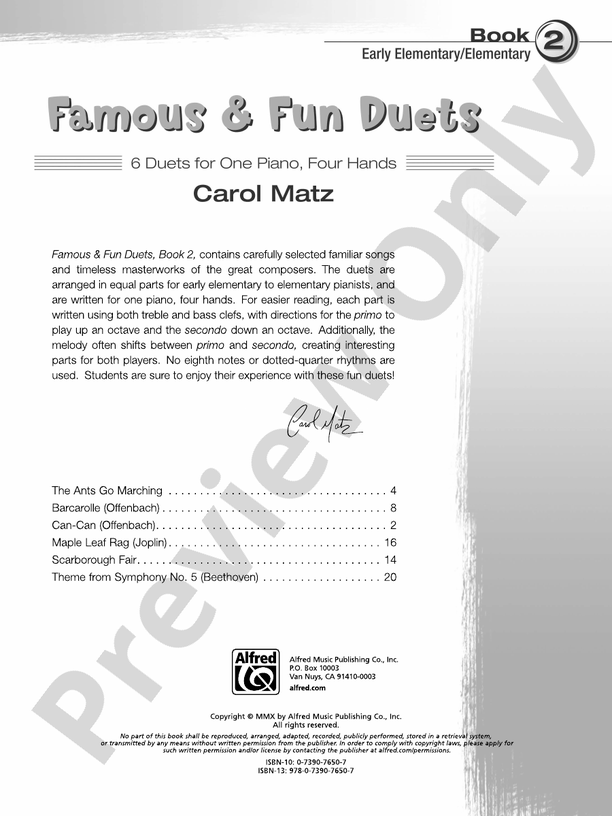 Famous & Fun Duets, Book 2: 6 Duets for One Piano, Four Hands
