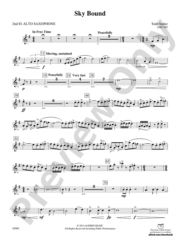 Sky Bound 2nd E Flat Alto Saxophone 2nd E Flat Alto Saxophone Part Digital Sheet Music Download