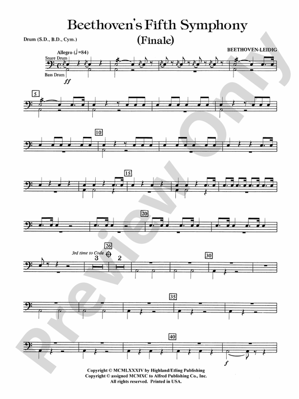 Beethoven's 5th Symphony, Finale: Drums: Drums Part - Digital Sheet ...