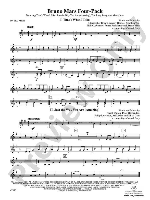 Bruno Mars Four-Pack: 1st B-flat Trumpet: 1st B-flat Trumpet Part