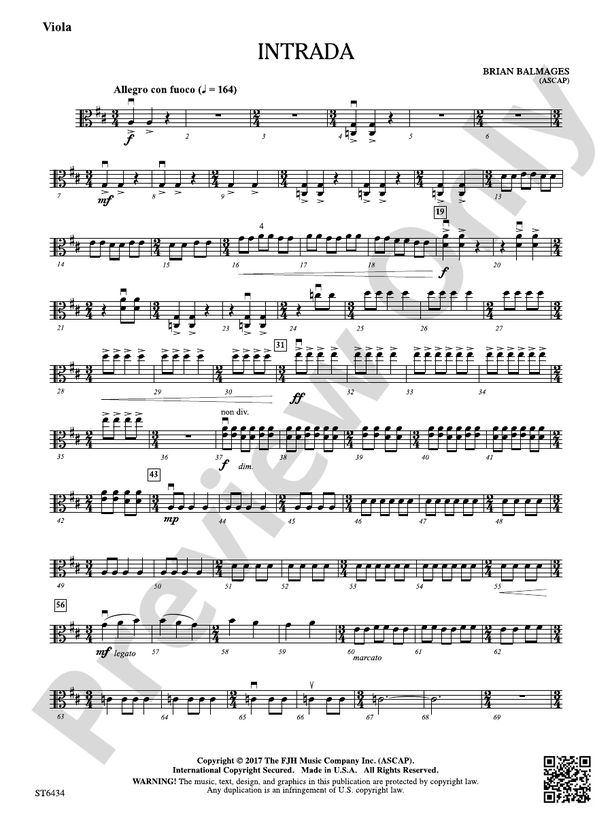 Intrada: Viola: Viola Part: Brian Balmages - Digital Sheet Music