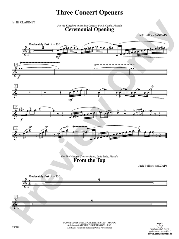 Three Concert Openers: 1st B-flat Clarinet: 1st B-flat Clarinet Part ...