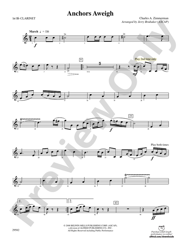 Anchors Aweigh: 1st B-flat Clarinet: 1st B-flat Clarinet Part - Digital  Sheet Music Download