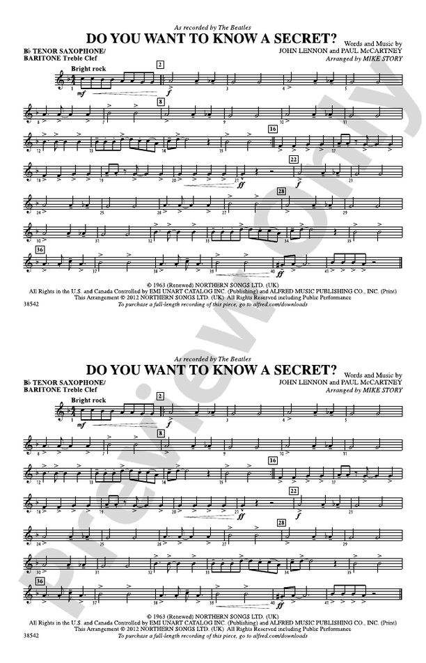 Do You Want to Know a Secret? Bb Tenor Saxophone/Bartione Treble Clef