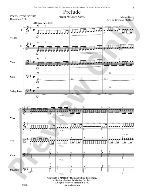 Prelude (from Holberg Suite) Score String Orchestra Score Digital