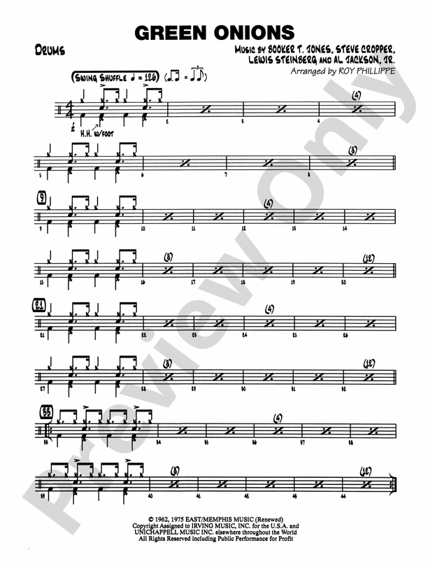 Green Onions Drums Drums Part Digital Sheet Music Download