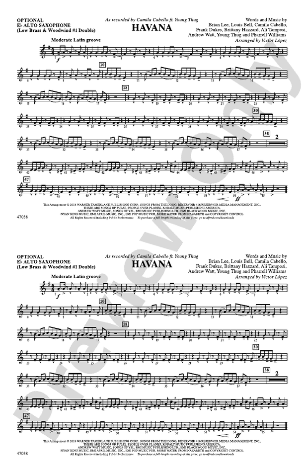 Havana alto deals sax sheet music