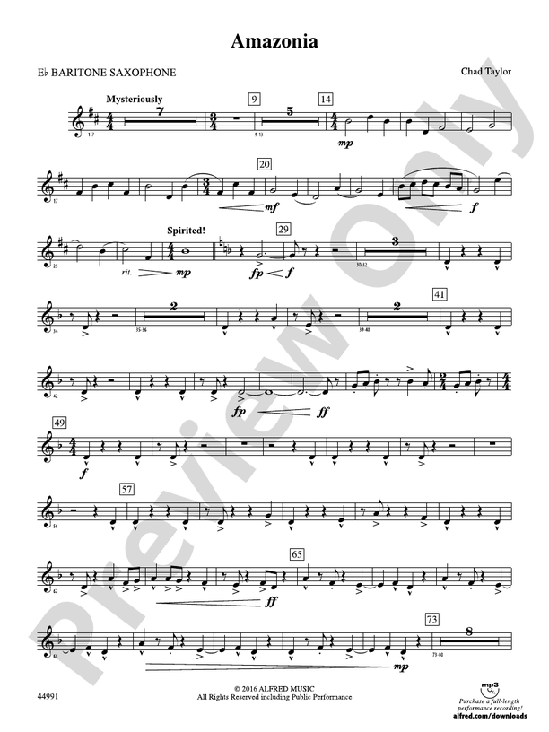 Amazonia E Flat Baritone Saxophone E Flat Baritone Saxophone Part Digital Sheet Music Download 5818