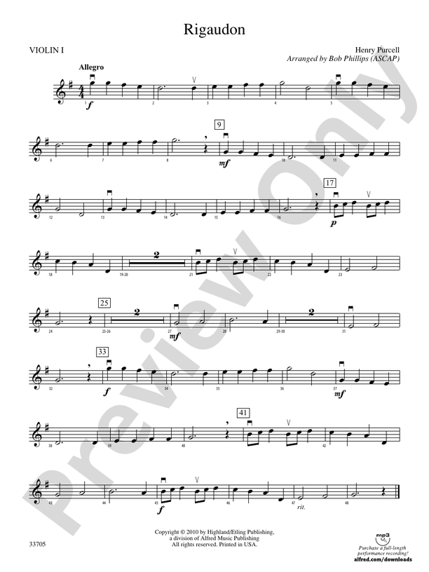 Rigaudon 1st Violin 1st Violin Part Digital Sheet Music Download 1117