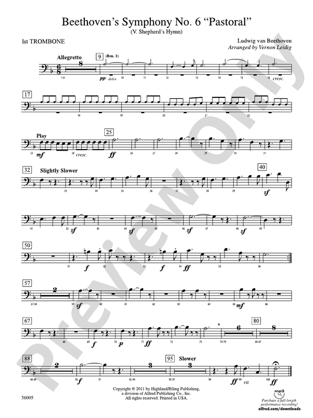 Beethoven's Symphony No. 6 "Pastoral" 1st Trombone 1st Trombone Part