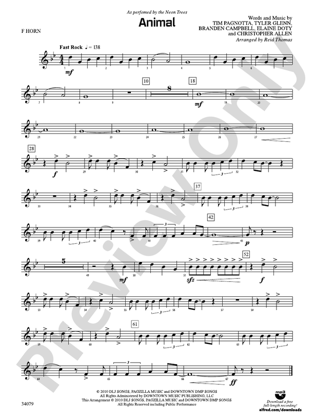 Animal 1st F Horn 1st F Horn Part Digital Sheet Music Download animal-1st-f-horn-1st-f-horn-part-digital-sheet-music-download