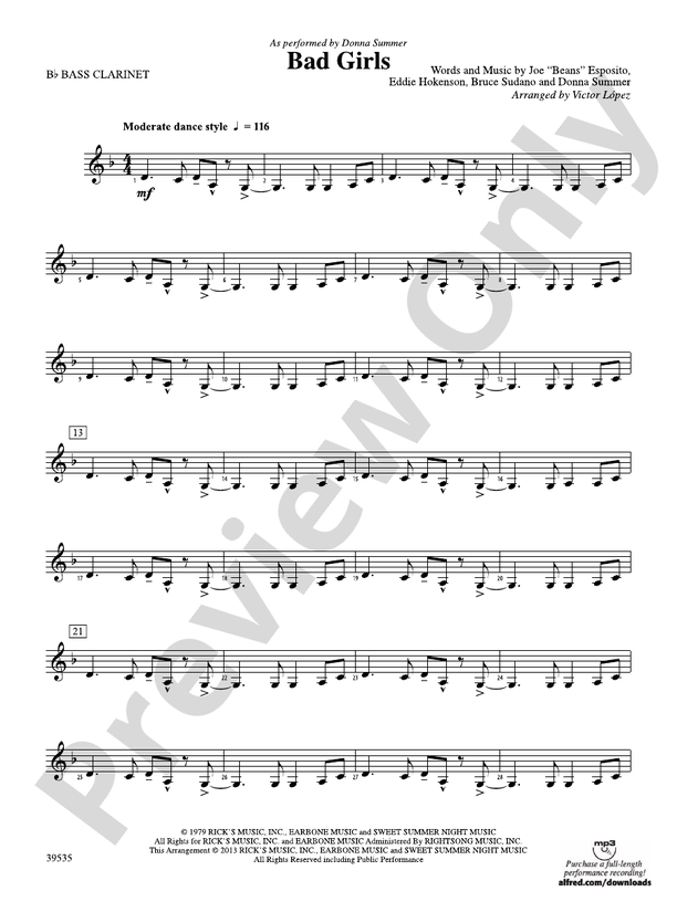 Bad Girls Bflat Bass Bflat Bass Part Digital