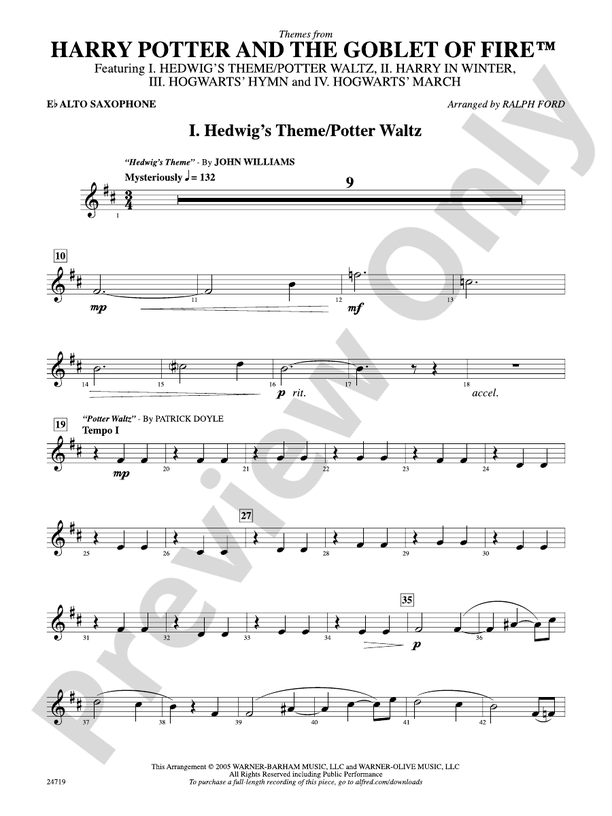 Harry Potter and the Goblet of Fire, Themes from Eflat Alto Saxophone