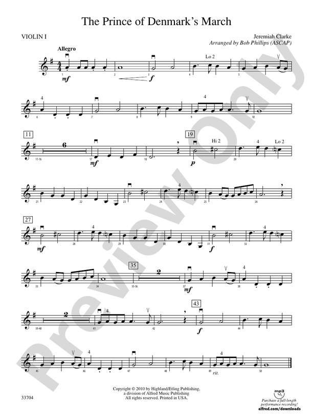The Prince of Denmark's March: 1st Violin