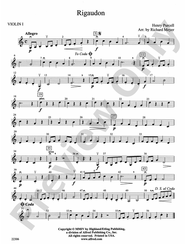 Rigaudon: 1st Violin: 1st Violin Part - Digital Sheet Music Download