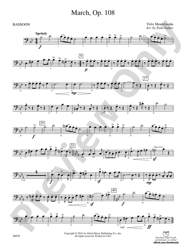 March Op 108 Bassoon Bassoon Part Digital Sheet Music Download