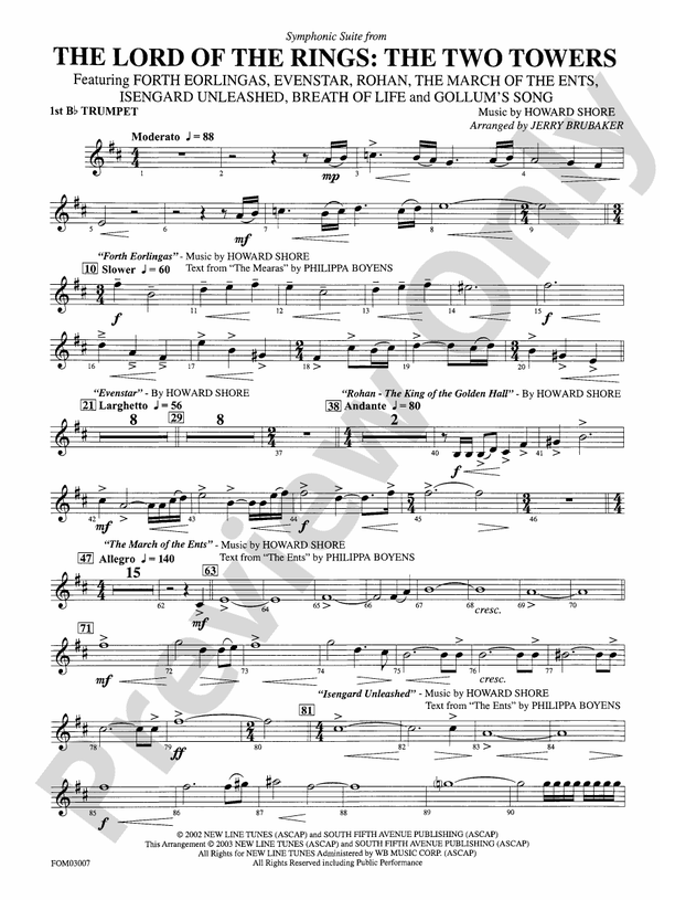 The Lord of the Rings The Two Towers, Symphonic Suite from 1st Bflat