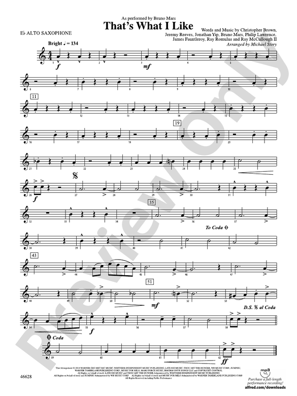 That's What I Like Eflat Alto Saxophone Eflat Alto Saxophone Part