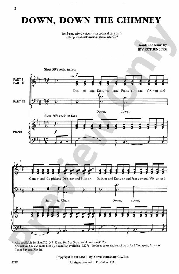Down, Down the Chimney 3Part Mixed Choral Octavo Irv Rothenberg