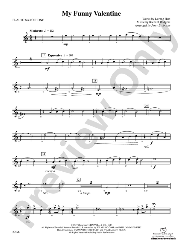 My Funny Valentine: E-flat Alto Saxophone: E-flat Alto Saxophone Part -  Digital Sheet Music Download