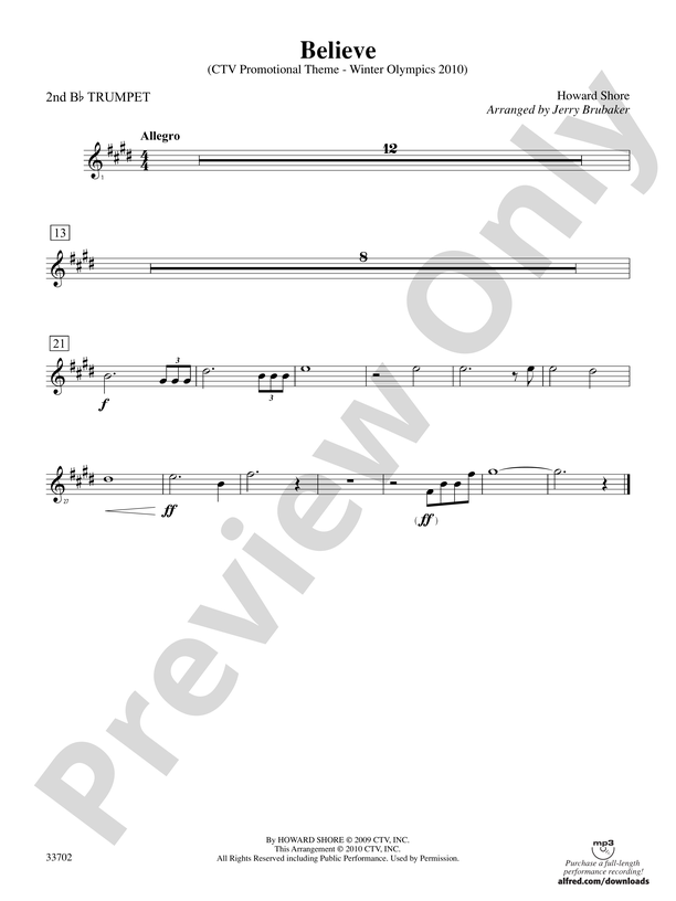 Believe (Winter Olympics 2010): 2nd B-flat Trumpet