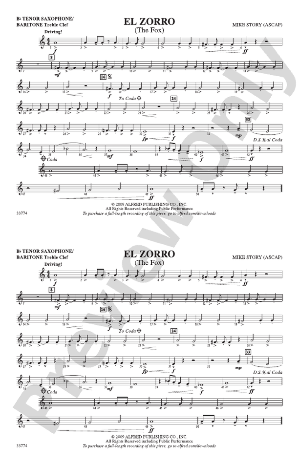 El Zorro Bb Tenor Saxophone/Bartione Treble Clef Bb Tenor Saxophone