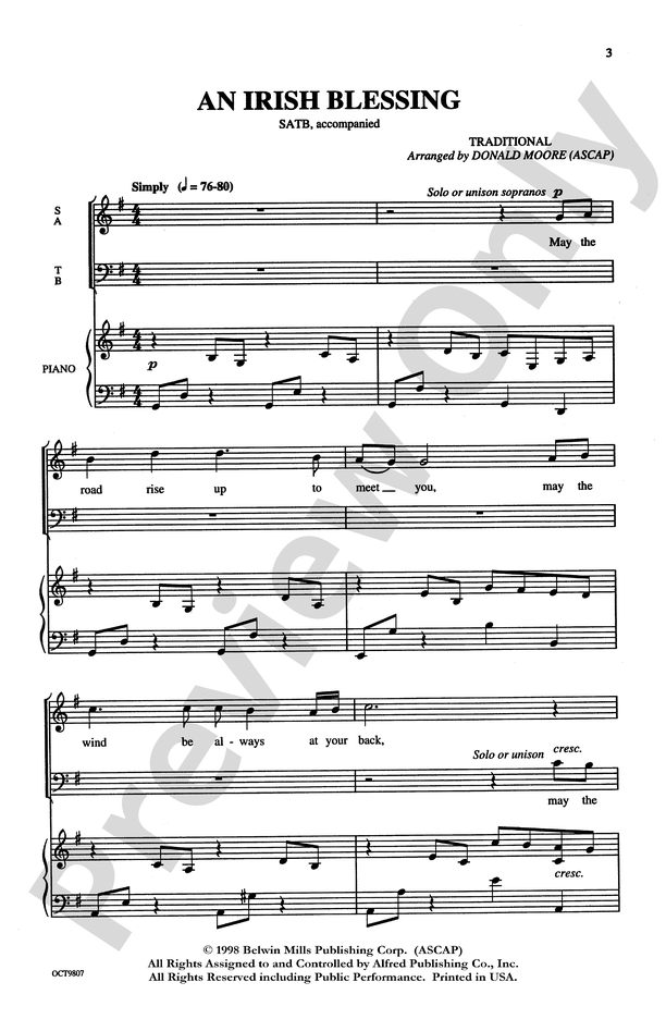 An Irish Blessing Satb Choral Octavo Digital Sheet Music Download 7887