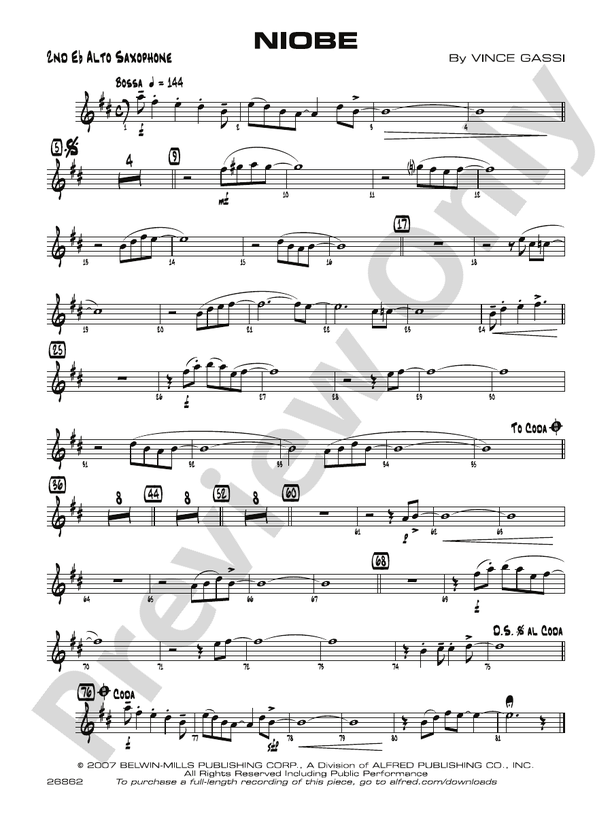 Niobe 2nd E Flat Alto Saxophone 2nd E Flat Alto Saxophone Part Digital Sheet Music Download 