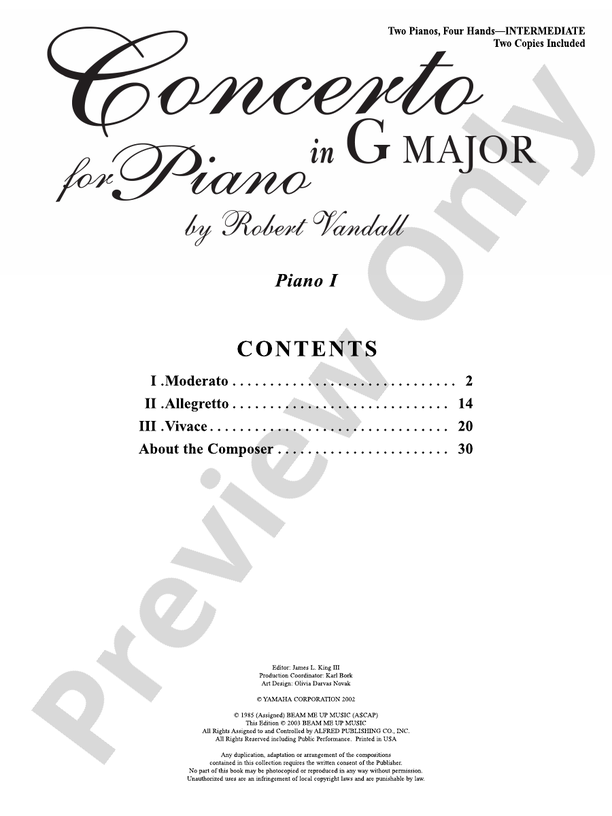 Concerto in G Major - Piano Duo (2 Pianos, 4 Hands): Piano: Robert D ...