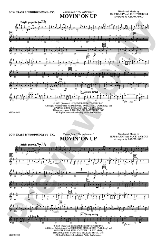 Movin On Up Theme From The Jeffersons Low Brass And Woodwinds 1 Treble Clef Low Brass 7804