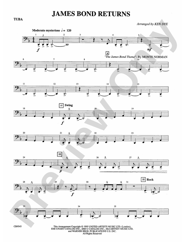 James Bond Returns: Tuba: Tuba Part - Digital Sheet Music Download