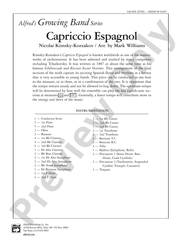 Capriccio Espagnol Score Concert Band Score Digital Sheet Music