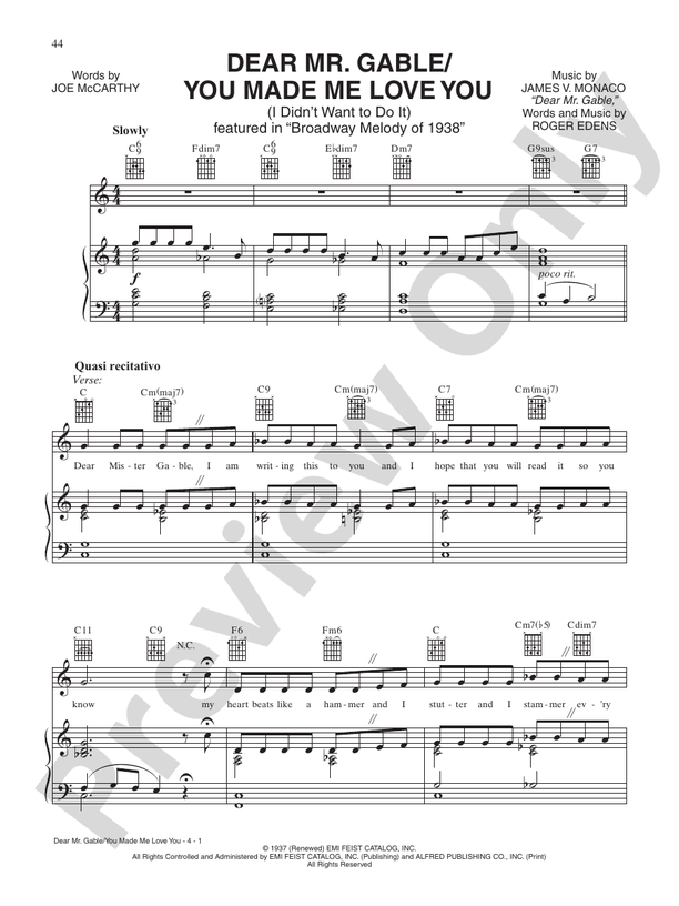 Dear Mr. Gable/You Made Me Love You (from "Broadway Melody of 1938") Piano/Vocal/Chords James