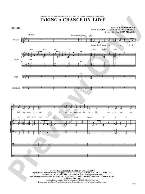 Taking a Chance on Love Choral SoundPax Vernon Duke Digital Sheet