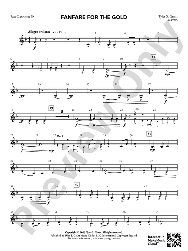 Fanfare for the Gold Bass Bass Part Digital Sheet