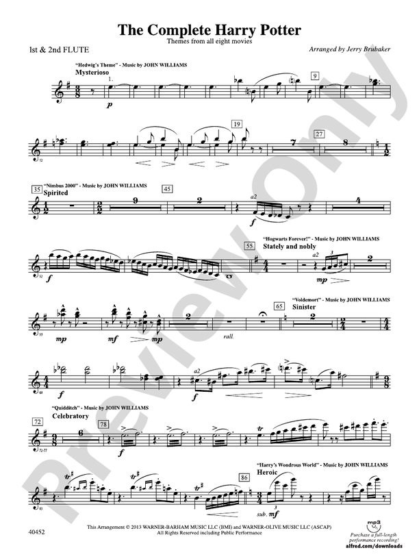 The Complete Harry Potter Flute Flute Part Digital Sheet Music Download