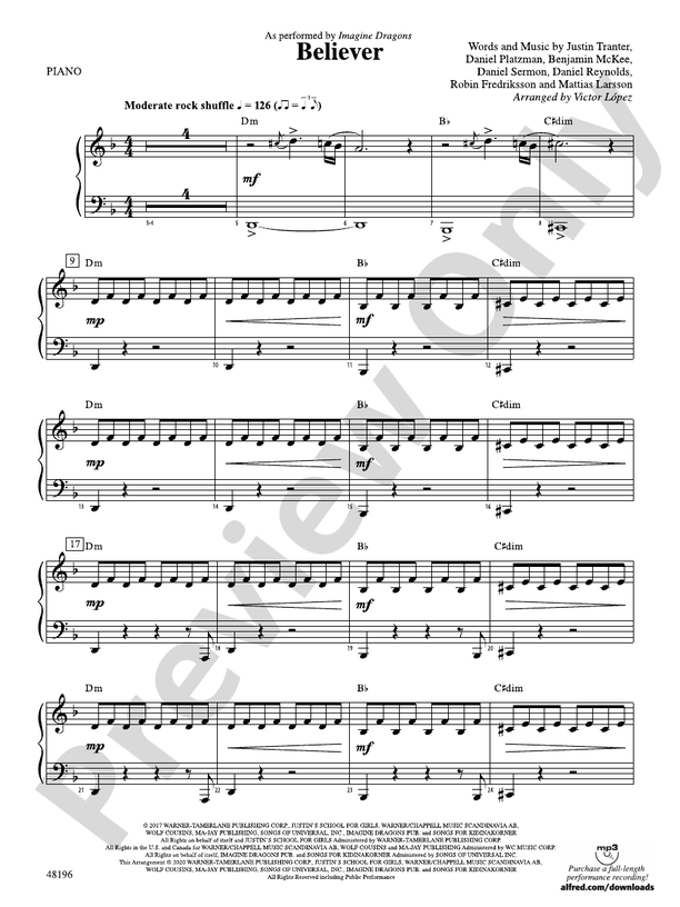 Imagine Dragons  Believer with Piano (Music Sheet) - Play with