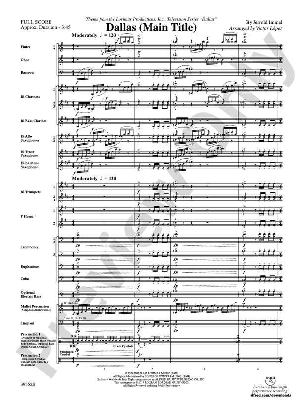 Dallas (Main Title): Score: Concert Band Score - Digital Sheet Music ...