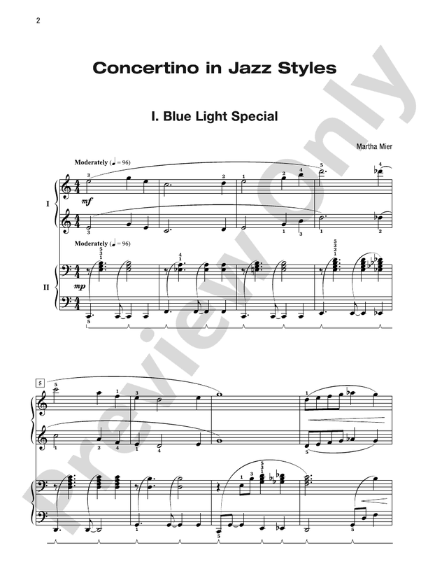 Concertino in Jazz Styles including "Blue Light Special", "Starlight Jazz", and "Strolling Along the Boardwalk" - Piano Duo (2 Pianos, 4 Hands)