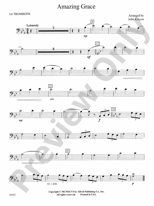 Amazing Grace 1st Trombone 1st Trombone Part Digital Sheet Music
