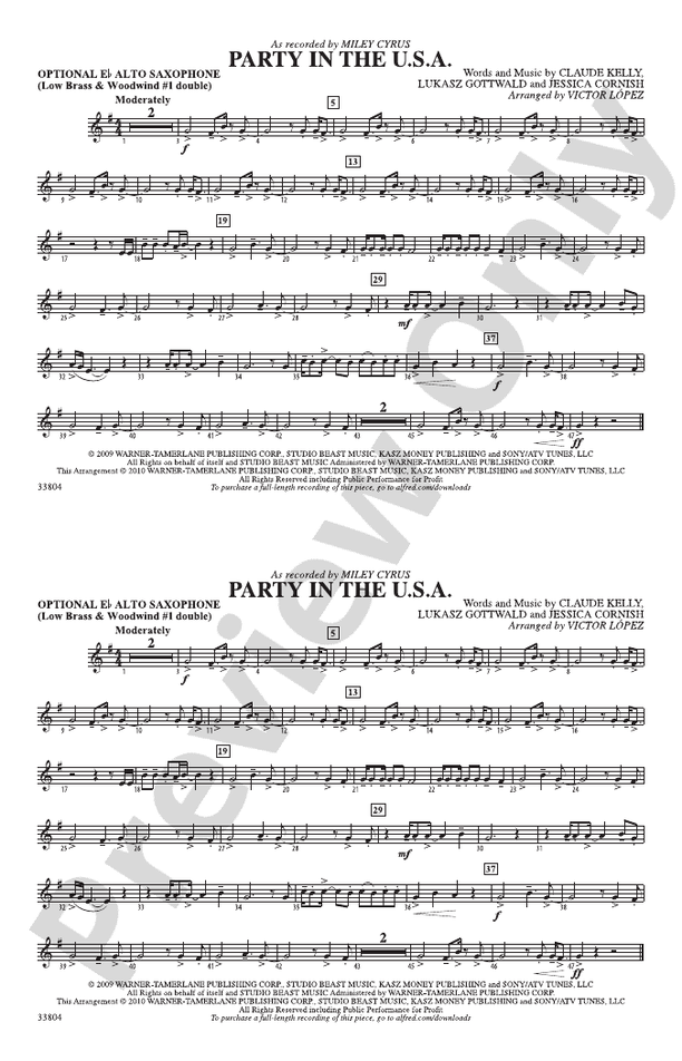 Party in the U.S.A.: Optional Alto Sax