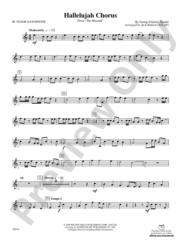 Hallelujah Chorus (From The Messiah) Bflat Tenor Saxophone Bflat