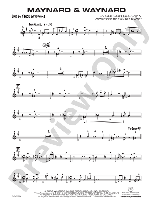 Maynard And Waynard 2nd B Flat Tenor Saxophone 2nd B Flat Tenor Saxophone Part Digital Sheet 0127