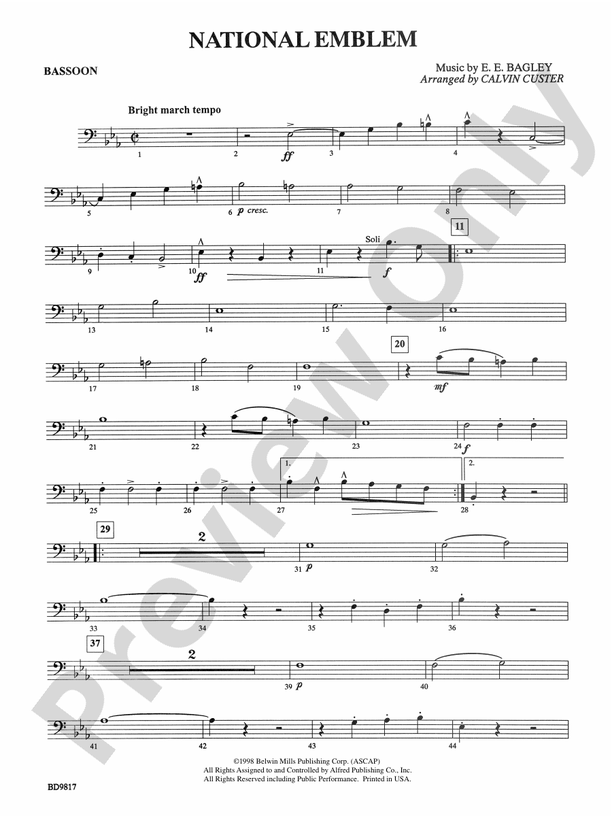National Emblem Bassoon Bassoon Part Digital Sheet Music Download