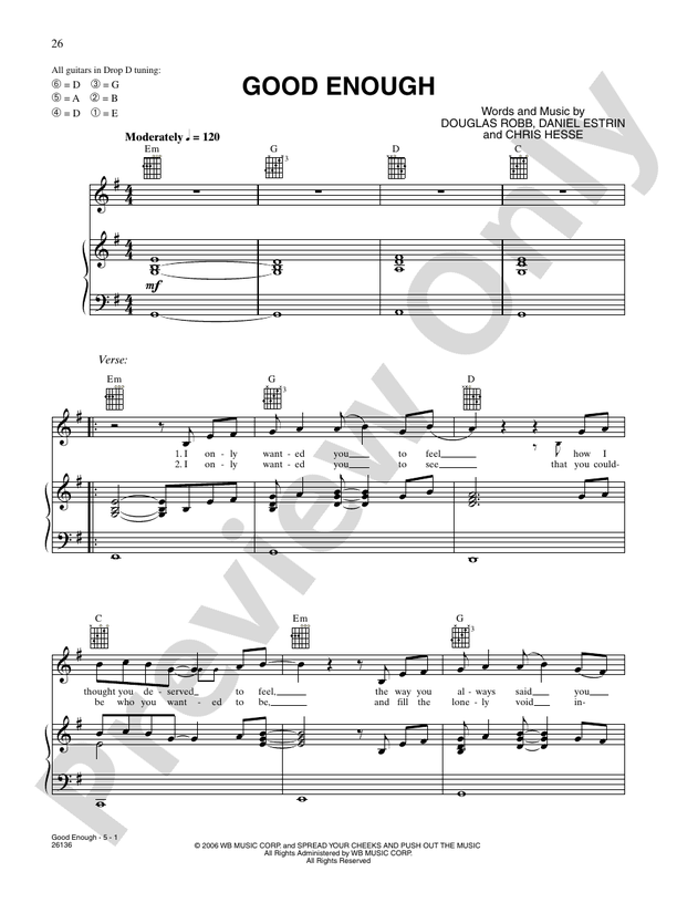 Good Enough Piano/Vocal/Chords Hoobastank Digital Sheet Music Download