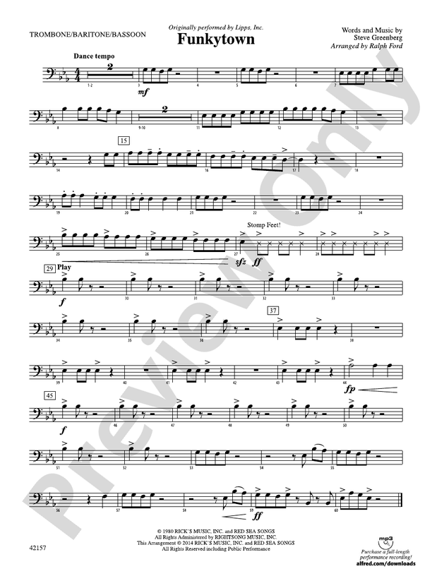 Funkytown 1st Trombone 1st Trombone Part Digital Sheet Music Download