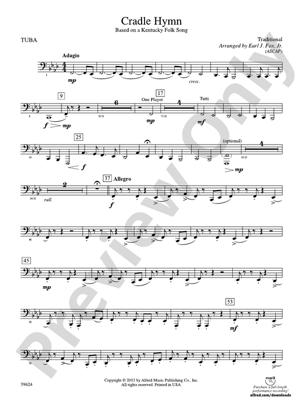 Cradle Hymn Tuba Tuba Part Digital Sheet Music Download