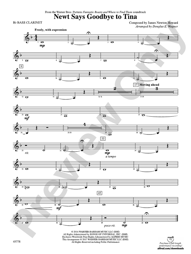 Newt Says Goodbye to Tina (from Fantastic Beasts and Where to Find Them): B-flat Bass Clarinet